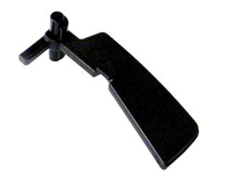 Black plastic trigger on a white background
