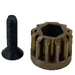 A black metal threaded screw and a bronze-toned metal splined ring component shown on a plain white background.